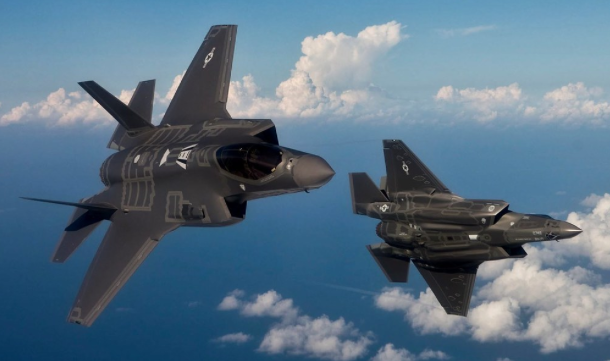 Two F-35A Lightning IIs in flight from Turkey (Photo By: Robert Sullivan).
